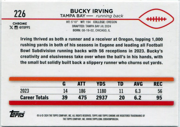 Bucky Irving 2024 Topps Chrome RC #226