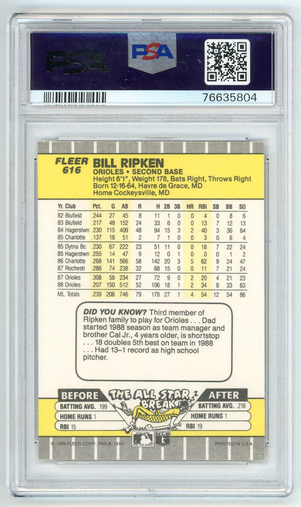 Bill Ripken 1989 Fleer Black Box Over Error #616 PSA MT 9