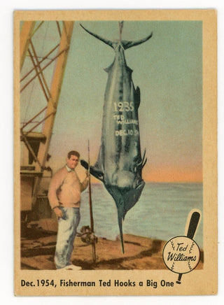 Ted Williams 1959 Fleer Baseball Card #54 Dec. 1954, Fisherman Ted Hooks a Big One