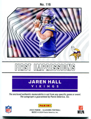 Jaren Hall 2023 Panini Illusions Jersey/AUTO Red Parallel RC #116 170/199