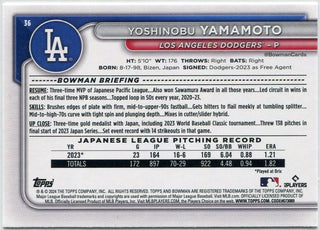 Yoshinobu Yamamoto 2024 Bowman RC #36