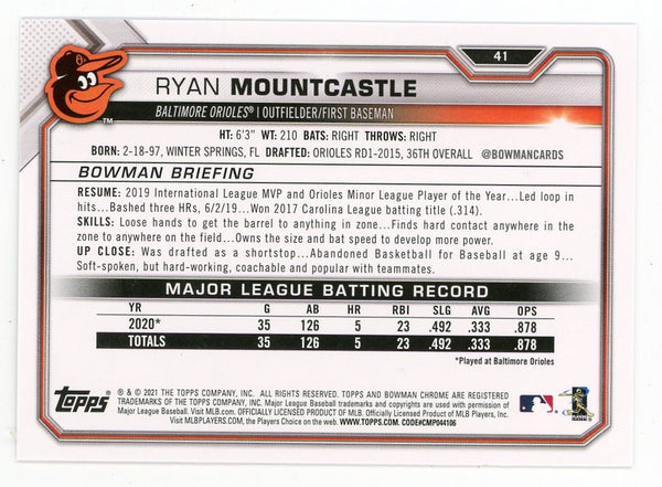 Ryan Mountcastle 2021 Topps Bowman #41 Card