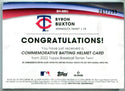 Byron Buxton 2022 Topps Commemorative Batting Helmet Card #BHBB /299