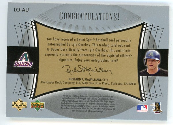 Lyle Overbay 2003 Upper Deck Autographed Sweet Spot Ball Relic #LO-AU