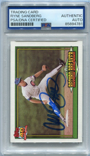 Ryne Sandberg 1991 Topps Autographed Card #7 PSA/DNA Certified