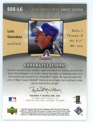 Luis Gonzalez 2004 Upper Deck Sweet Sticks Bat Relic #SSS-LG