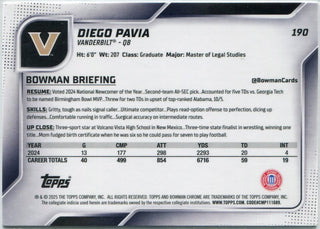 Diego Pavia 2025 Bowman Chrome U RC #190