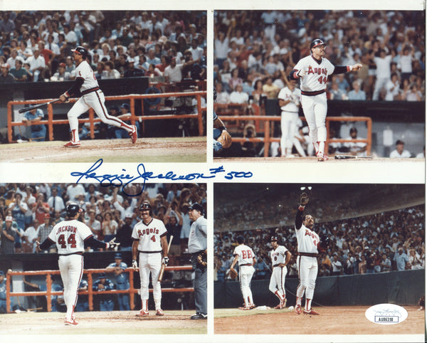 Reggie Jackson #500 Autographed Anaheim Angels 8x10 Photo (JSA)