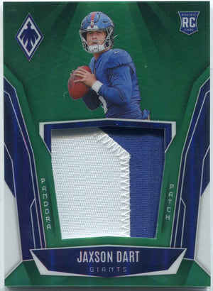 Jaxson Dart 2025 Panini Phoenix Pandora Patch 2 Color Patch Green Parallel RC#PAP-JDT 91/99