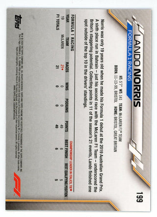 Lando Norris 2020 Topps Chrome Rookie Card #199