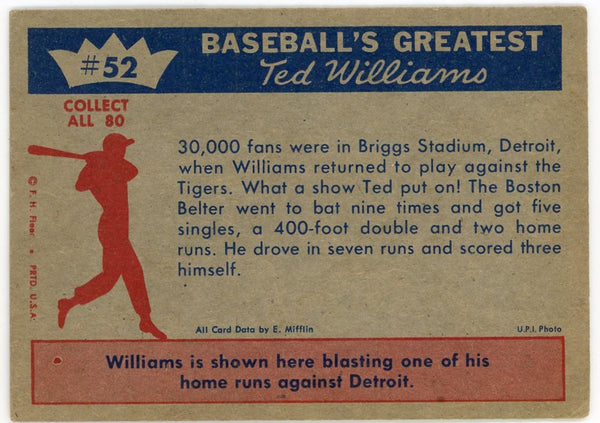 Ted Williams 1959 Fleer Baseball Card #52 Ted's Comeback