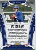 Jaxson Dart 2025 Panini Phoenix Pandora Patch 2 Color Patch Green Parallel RC#PAP-JDT 91/99
