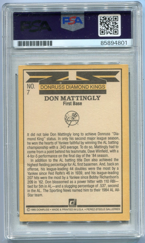 Don Mattingly 1985 Donruss Autographed Card #7 PSA/DNA Certified