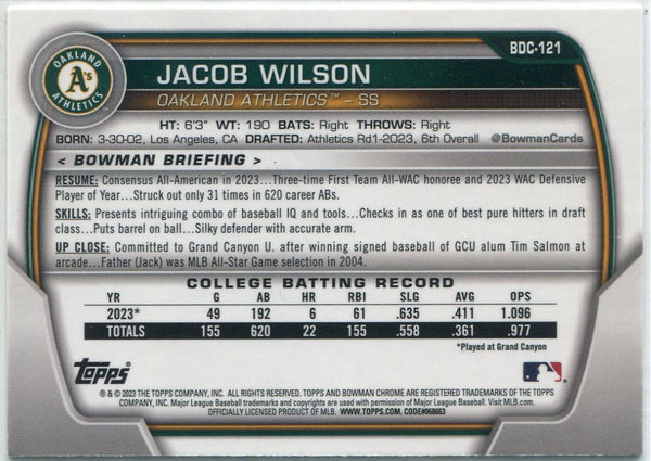 Jacob Wilson 2023 Bowman Draft Chrome RC #BDC-121