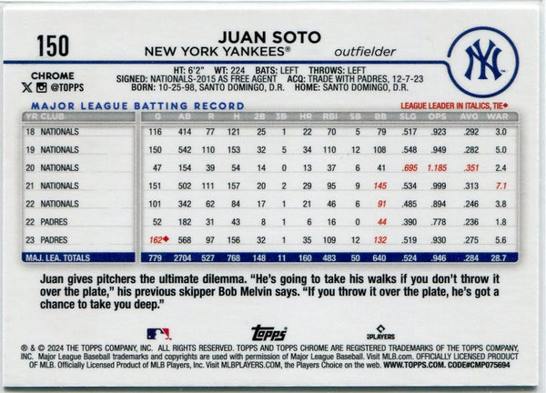 Juan Soto 2024 Topps Chrome Sepia Refractor Card #150