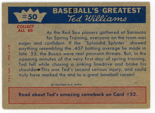 Ted Williams 1959 Fleer Baseball Card #50 March 154- Spring injury