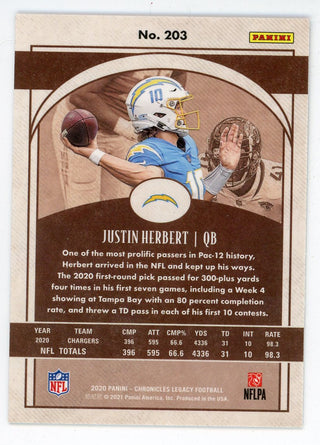 Justin Herbert 2020 Panini Chronicles Legacy Rookie Card #203
