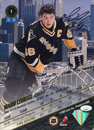 Mario Lemieux Autographed 1993-94 The Leaf Set Jumbo Card Series One (JSA)