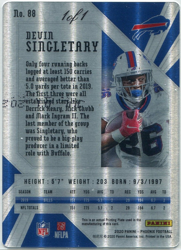 PANINI NFLカード IMMACULATE COLLECTION DEVIN SINGLETARY BILLS 21/23 #RH-29 送料無料 中古 IT1 Devin Singletary 2020 Panini Phoenix Printing Plate Card #88