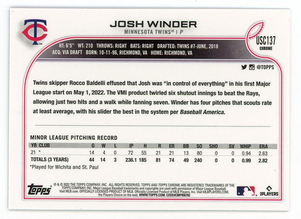 Josh Winder 2022 Topps Purple Chrome #USC137 Card