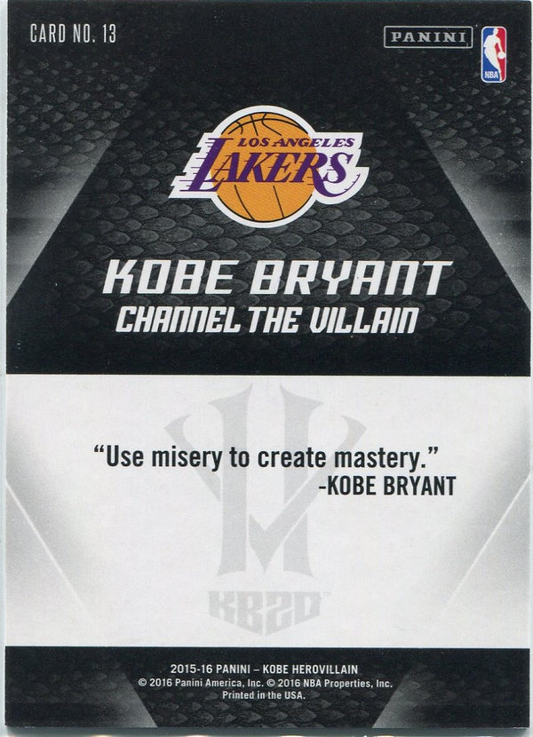 Kobe Bryant 2015 - 2016 Panini Kobe Herovillain Card #13