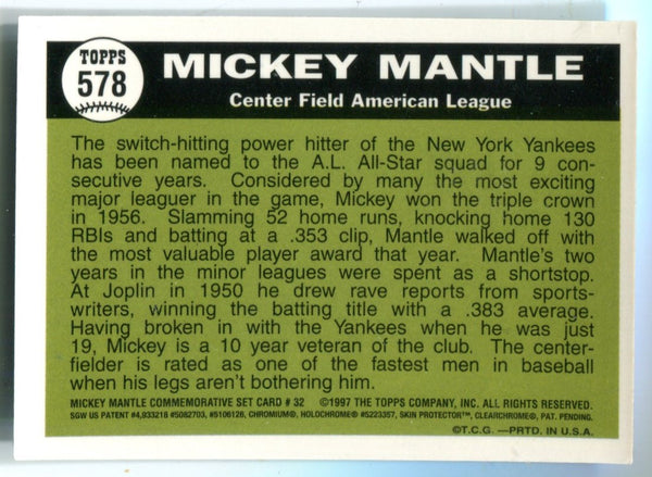 Mickey Mantle 1997 Sporting News Topps #578 Reprint Card