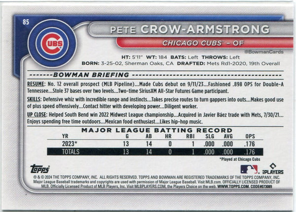Pete Crow-Armstrong 2024 Bowman RC #85