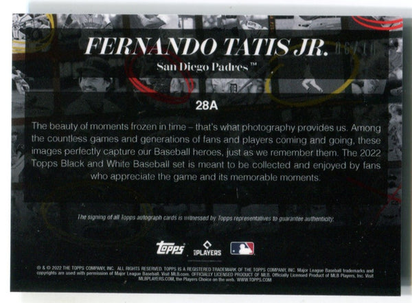 Fernando Tatis 2022 Topps Black & White #28A Autographed Card 06/10