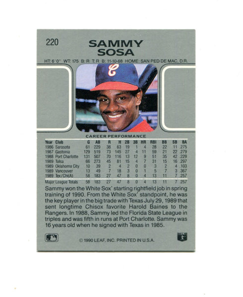 1990 Leaf #220 SAMMY SOSA White Sox Cubs ROOKIE