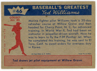 Ted Williams 1959 Fleer Baseball Card #46 1952- Ready For Combat