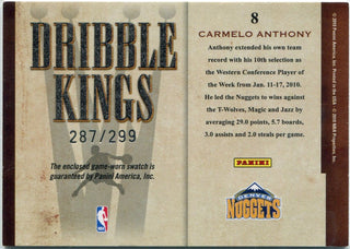Carmelo Anthony 2009 - 2010 Panini Court Kings Dribble Kings Jersey Card #8 287/299
