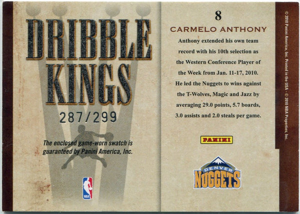Carmelo Anthony 2009 - 2010 Panini Court Kings Dribble Kings Jersey Card #8 287/299