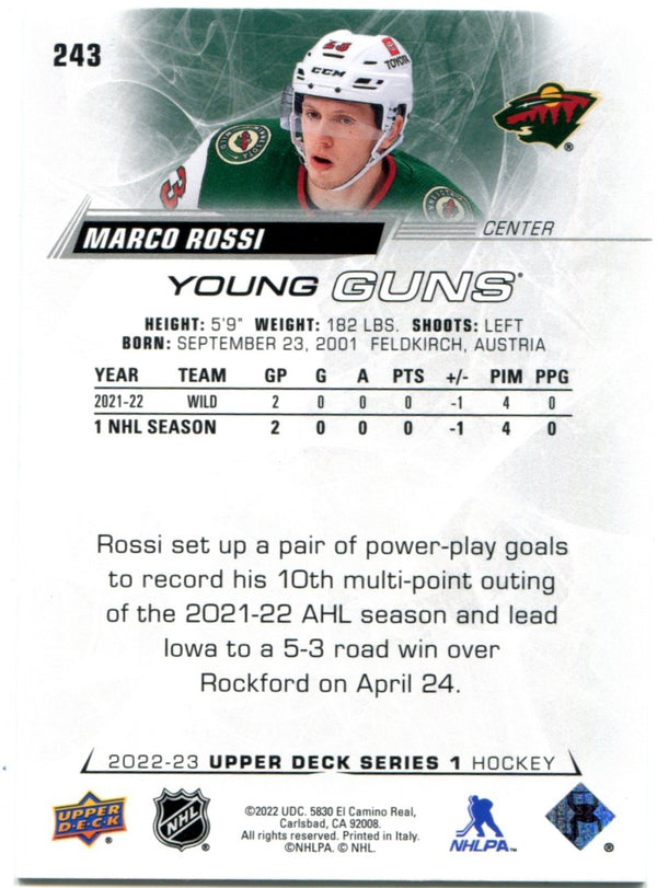 Marco Rossi 2022-23 Upper Deck Young Guns RC #243
