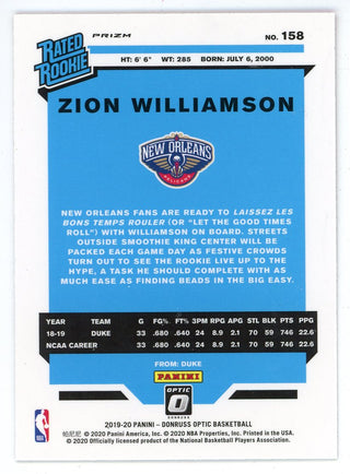 Zion Williamson 2019-20 Panini Donruss Optic Rated Rookie #158