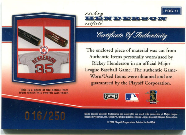 Ricky Henderson Playoff Piece of the Game Bat Card 016/250 2002