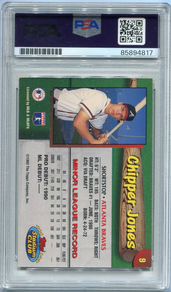 Chipper Jones 1993 Topps Stadium Club Autographed Card #9 PSA/DNA Certified