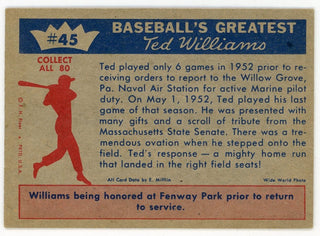 Ted Williams 1959 Fleer Baseball Card #45 1952- Farewell To Baseball?
