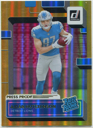 Aidan Hutchinson 2022 Panini Donruss Rated Rookie Press Proof RC #313