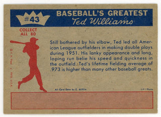Ted Williams 1959 Fleer Baseball Card #43 1951- Leads Outfielders In Double Plays