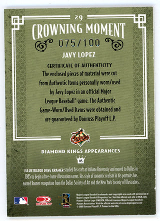 Javy Lopez 2005 Donruss Diamond Kings Patch/Bat Relics #29