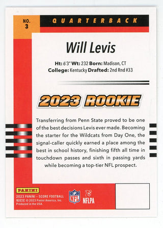 Will Levis 2023 Panini Score Rookie #3