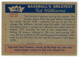 Ted Williams 1959 Fleer Baseball Card #42 1951- Williams Slowed By injury