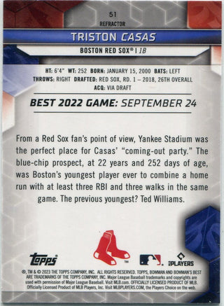 Triston Casas 2023 Bowman's Best Refractor RC #51