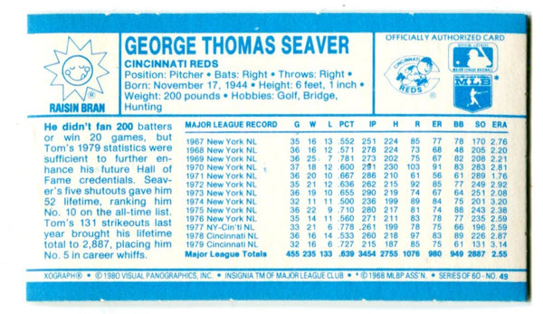 Tom Seaver 1980 Topps Kellogs 3-D Superstars Card