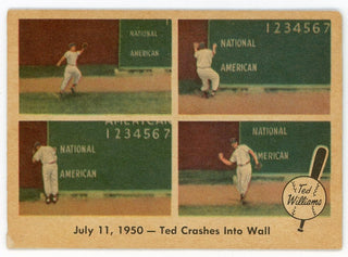 Ted Williams 1959 Fleer Baseball Card #40 July 11, 195- Ted Crashes Into Wall