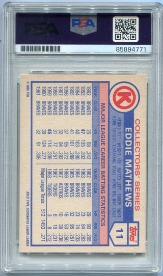 Eddie Mathews 1985 Topps Circle K Autographed Card #11 PSA/DNA Certified