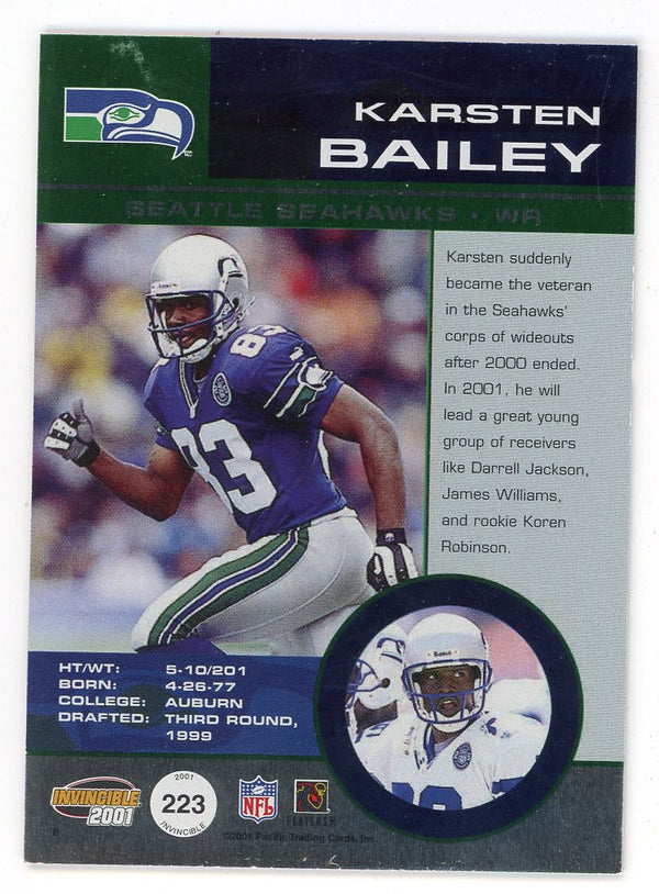 2001 Pacific Invincible Red #223 Karsten Bailey Jersey /750 Seahawks 1277