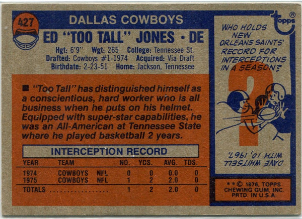 Ed Too Tall Jones 1976 Topps RC #427
