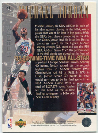 Michael Jordan 1994 - 1995 Upper Deck Basketball Heroes Card #41