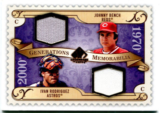 Johnny Bench & Ivan Rodriguez 2009 Upper Deck Legendary Cuts Generations Jersey Card